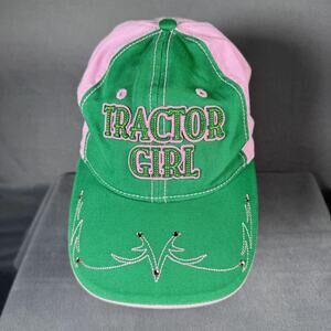 John Deere Hat Cap Strap Back Green Pink Tractor‎ Girl Rhinestone Womens